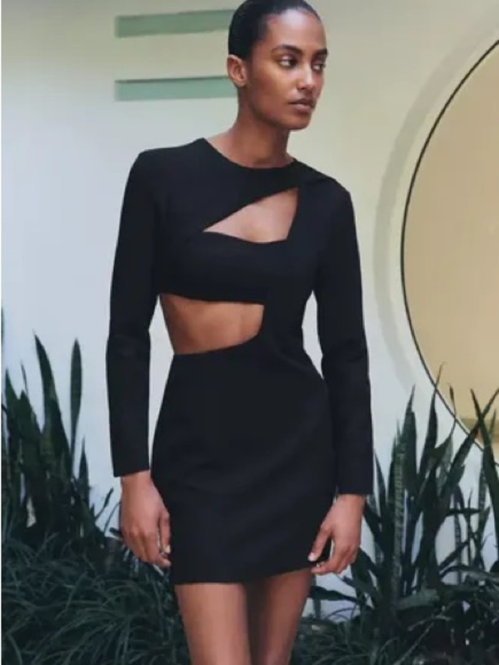 Zara Black Long-Sleeve Cutout Mini Dress
